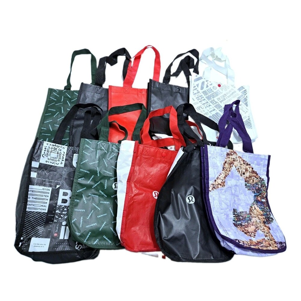 Lululemon Lot of 10 Reusable Shopping Tote Bags Small Red Black White
